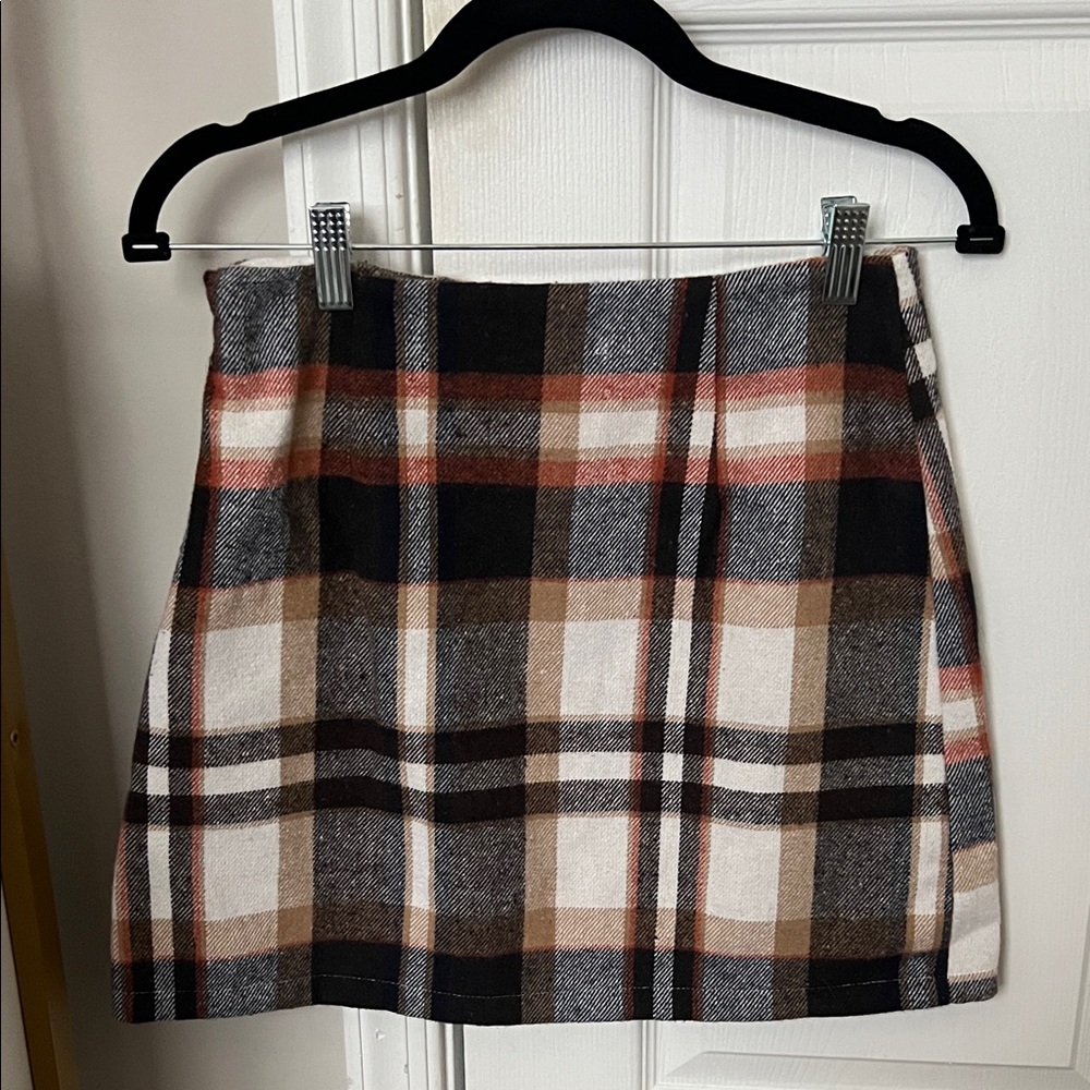 Plaid Mini Skirt - Black, Brown, Cream